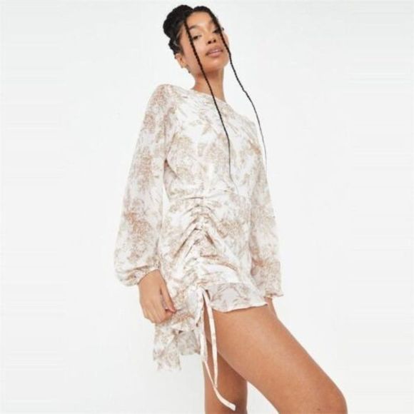Missguided Ruched Side Tea Dress LS Porcalin Size 6 BWT - Picture 1 of 16